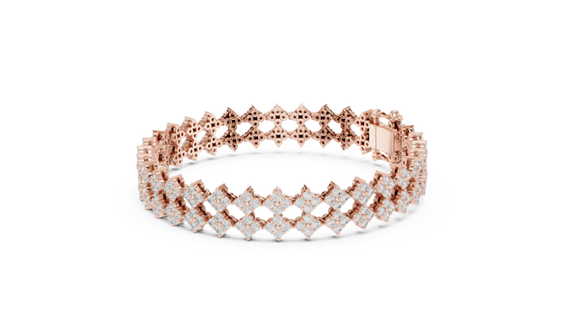 Top View: Round Diamond Bracelet with Pave Setting in 14k Rose Gold - Lab Grown - Driona Jewels