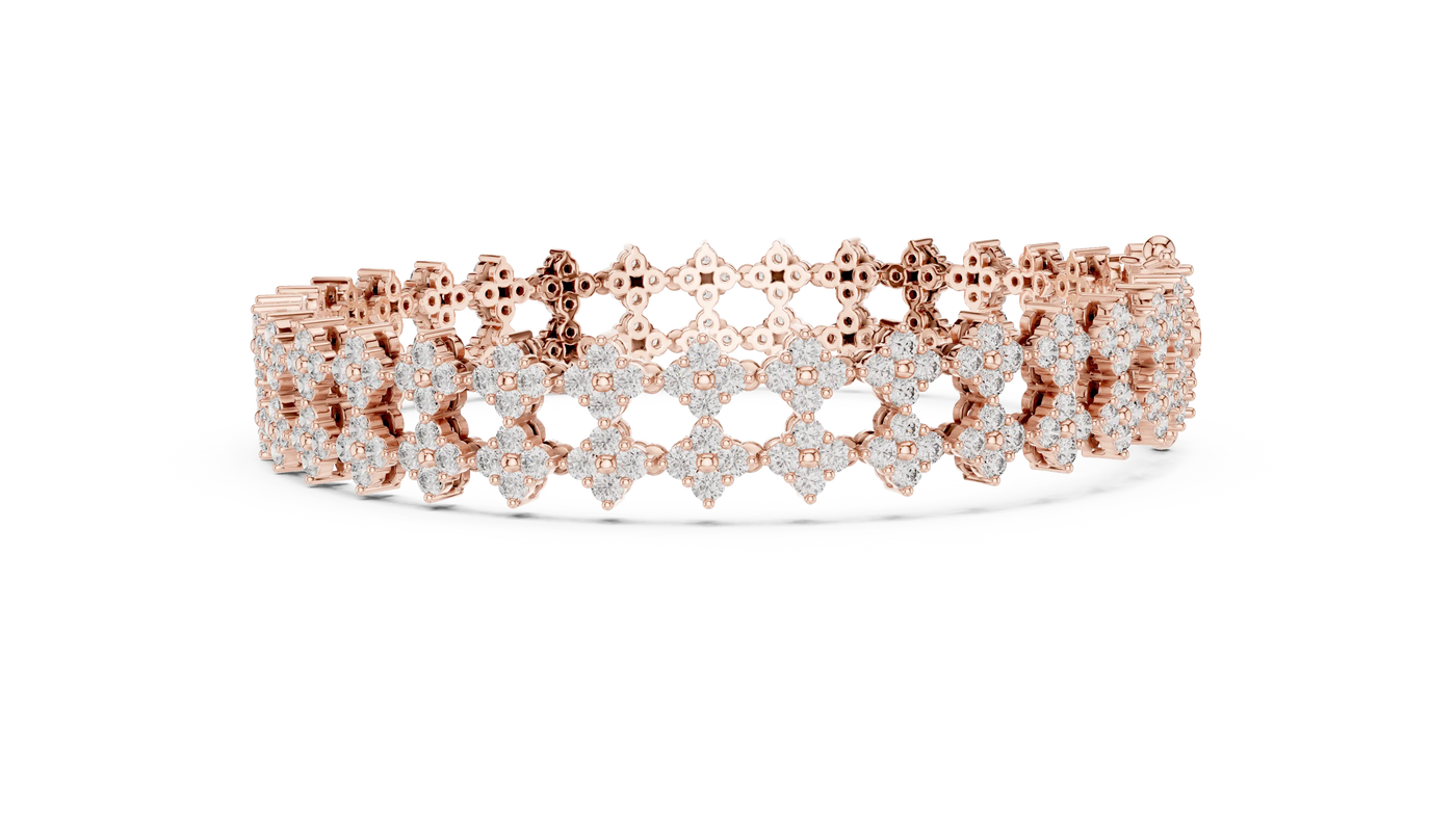 Top View: Round Diamond Bracelet with Pave Setting in 14k Rose Gold - Lab Grown - Driona Jewels