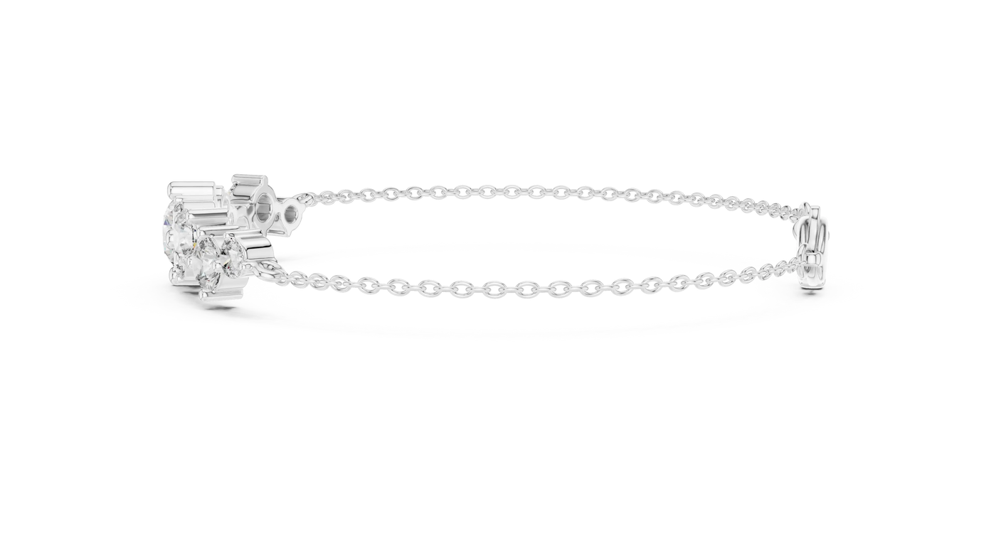 Flat Lay: Round Diamond Bracelet with Pave Setting in 14k White Gold - Lab Grown - Driona Jewels