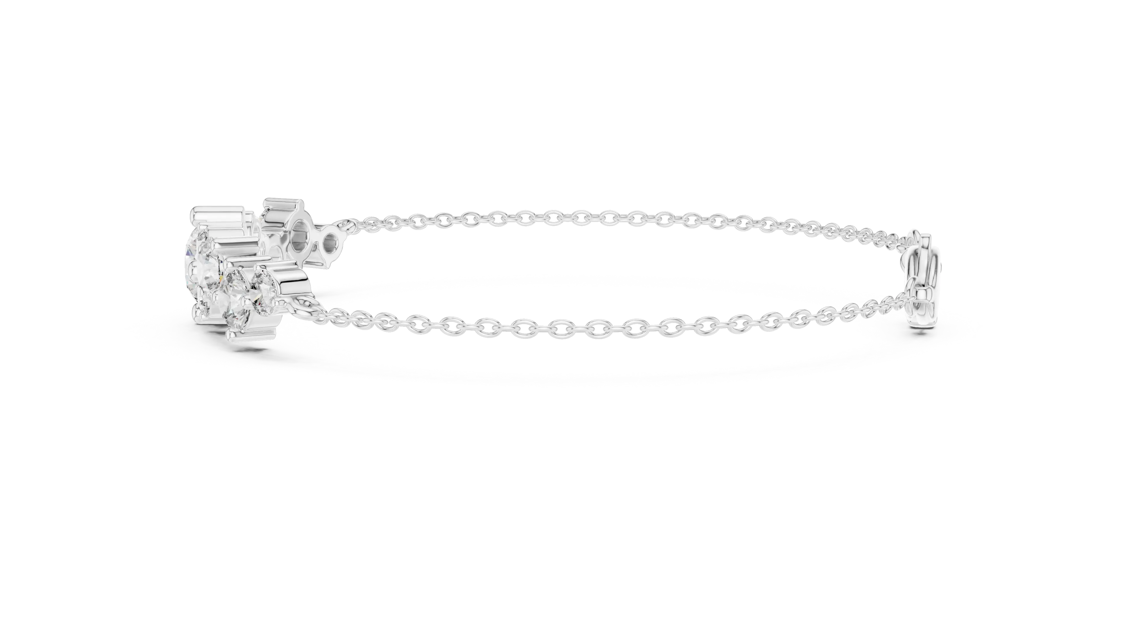 Flat Lay: Round Diamond Bracelet with Pave Setting in 14k White Gold - Lab Grown - Driona Jewels