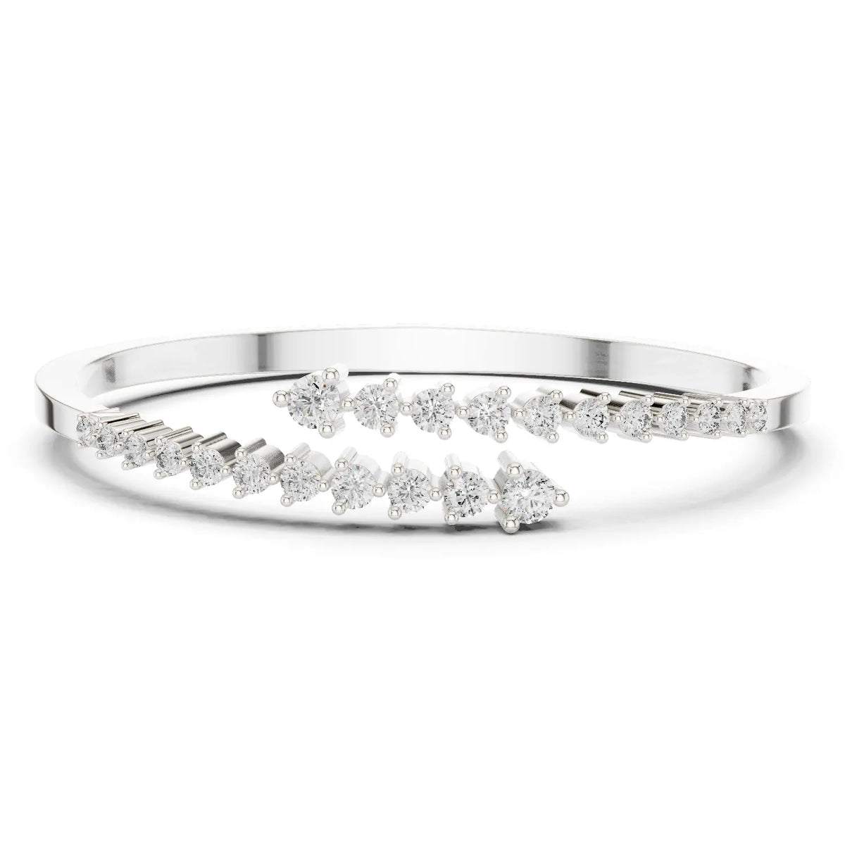 Front View: Round Diamond Bracelet with Pave Setting in 14k White Gold - Lab Grown - Driona Jewels