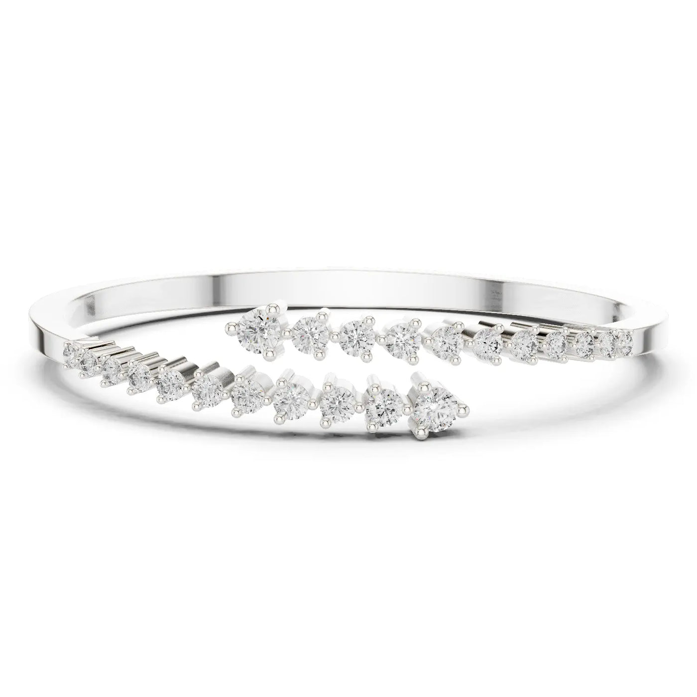 Front View: Round Diamond Bracelet with Pave Setting in 14k White Gold - Lab Grown - Driona Jewels