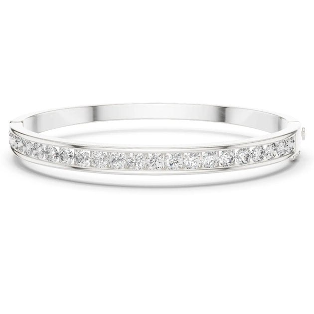 Front View: Round Diamond Bracelet with Pave Setting in 14k White Gold - Lab Grown - Driona Jewels