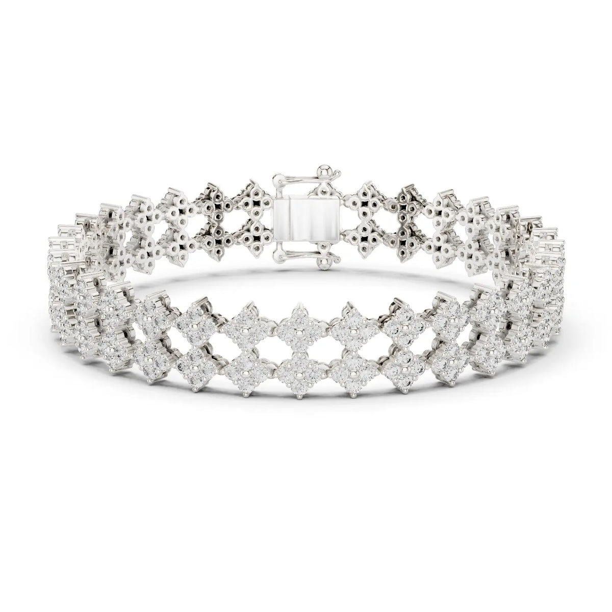 Front View: Round Diamond Bracelet with Pave Setting in 14k White Gold - Lab Grown - Driona Jewels