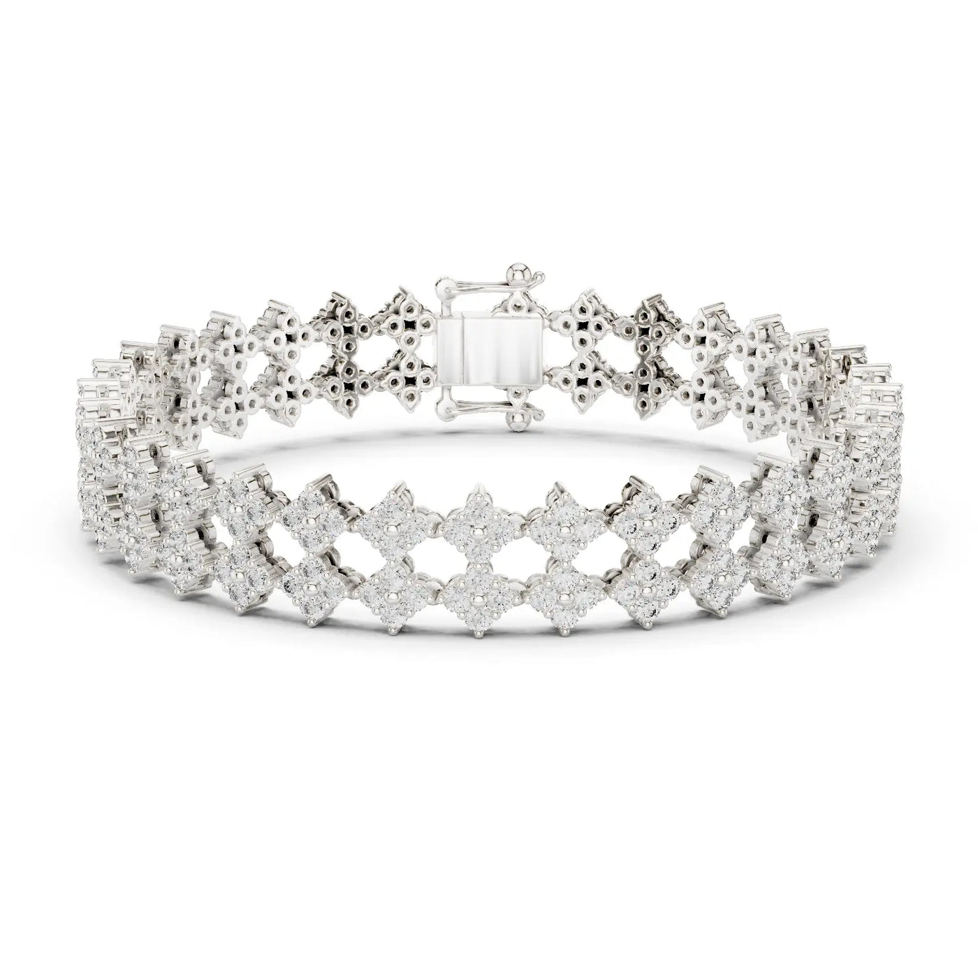 Front View: Round Diamond Bracelet with Pave Setting in 14k White Gold - Lab Grown - Driona Jewels