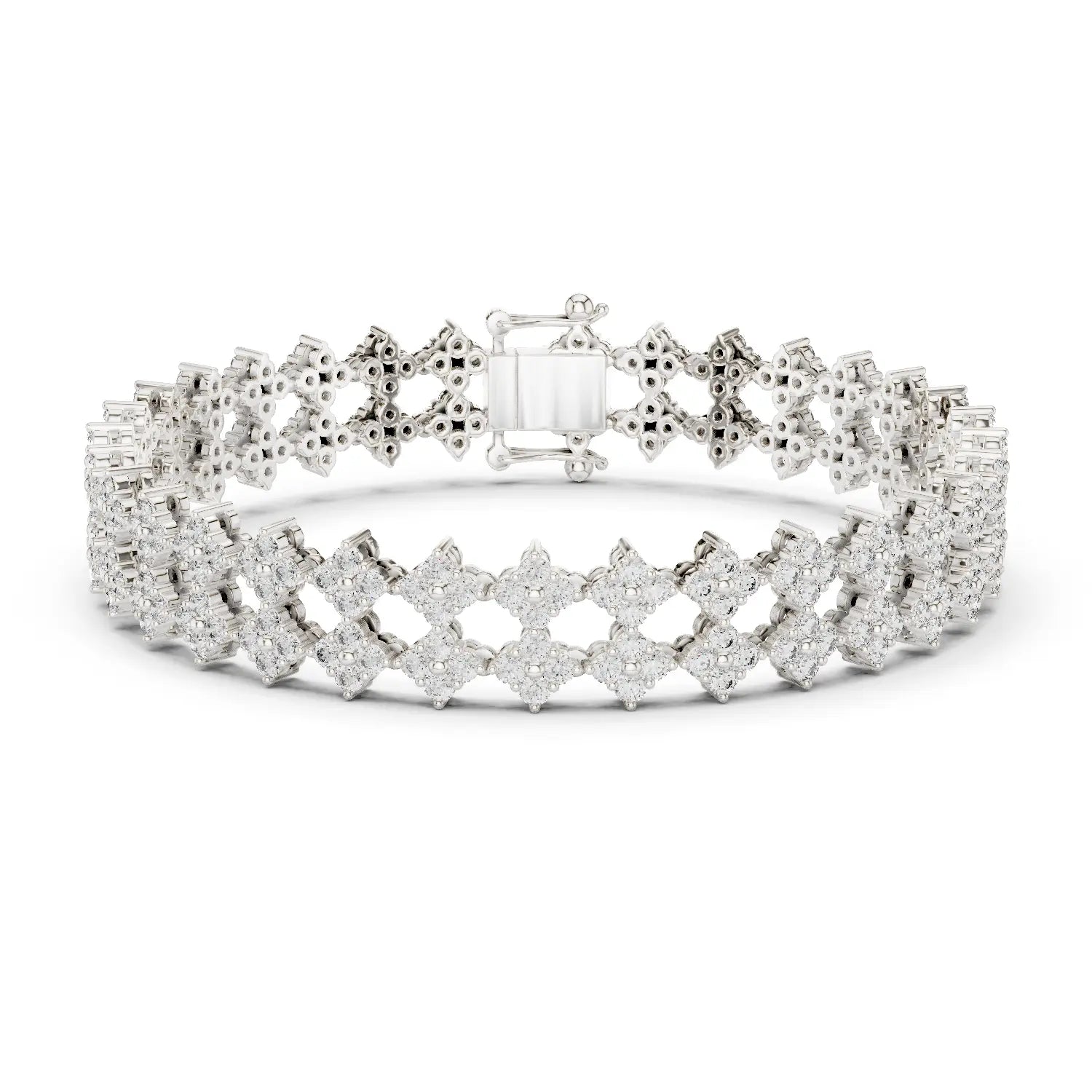 Front View: Round Diamond Bracelet with Pave Setting in 14k White Gold - Lab Grown - Driona Jewels