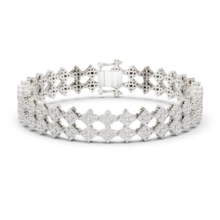 Front View: Round Diamond Bracelet with Pave Setting in 14k White Gold - Lab Grown - Driona Jewels