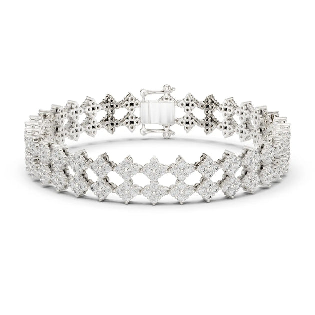 Front View: Round Diamond Bracelet with Pave Setting in 14k White Gold - Lab Grown - Driona Jewels