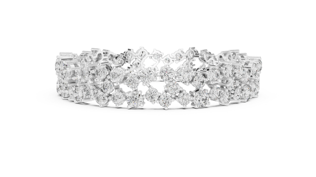 Front-View: Round Diamond Bracelet with Pave Setting in 14k White Gold - Lab Grown - Driona Jewels