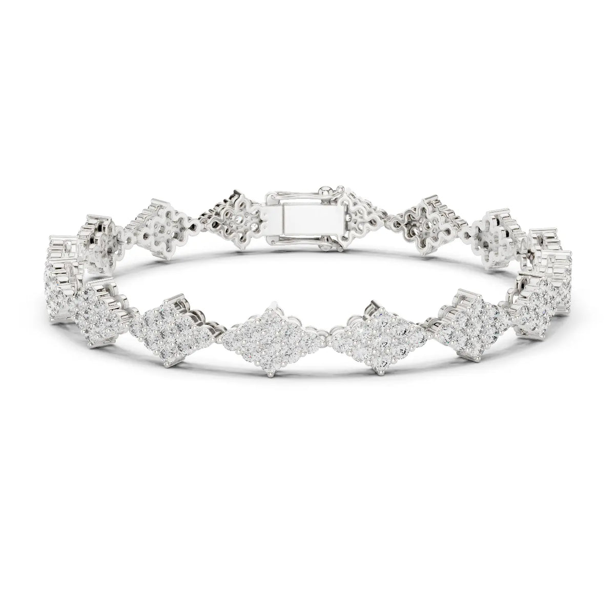 Front View: Round Diamond Bracelet with Pave Setting in 14k White Gold - Lab Grown - Driona Jewels