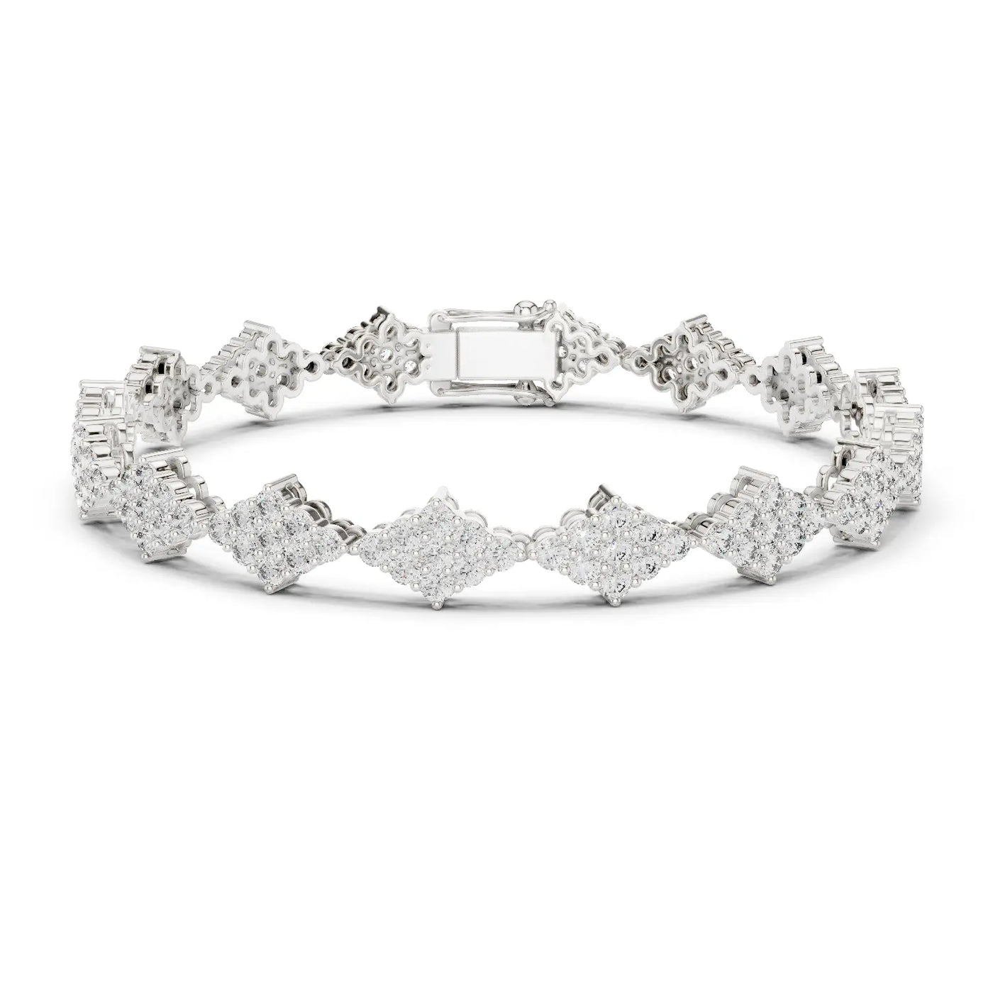Front View: Round Diamond Bracelet with Pave Setting in 14k White Gold - Lab Grown - Driona Jewels