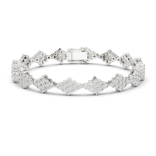 Front View: Round Diamond Bracelet with Pave Setting in 14k White Gold - Lab Grown - Driona Jewels