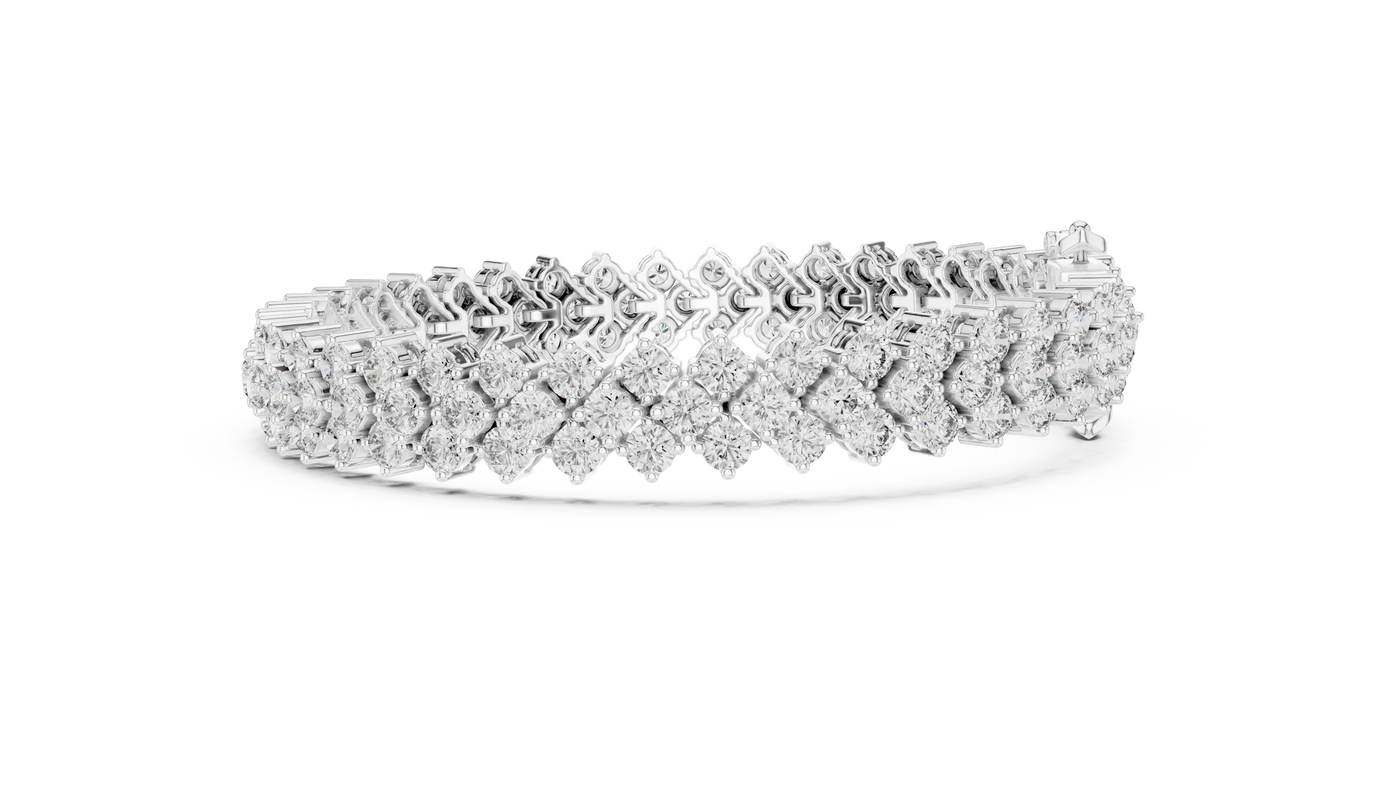 Side-Profile: Round Diamond Bracelet with Pave Setting in 14k White Gold - Lab Grown - Driona Jewels