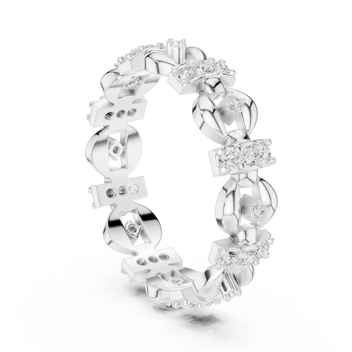 Three-quarter-view: Round Diamond Bracelet with Pave Setting in 14k White Gold - Lab Grown - Driona Jewels