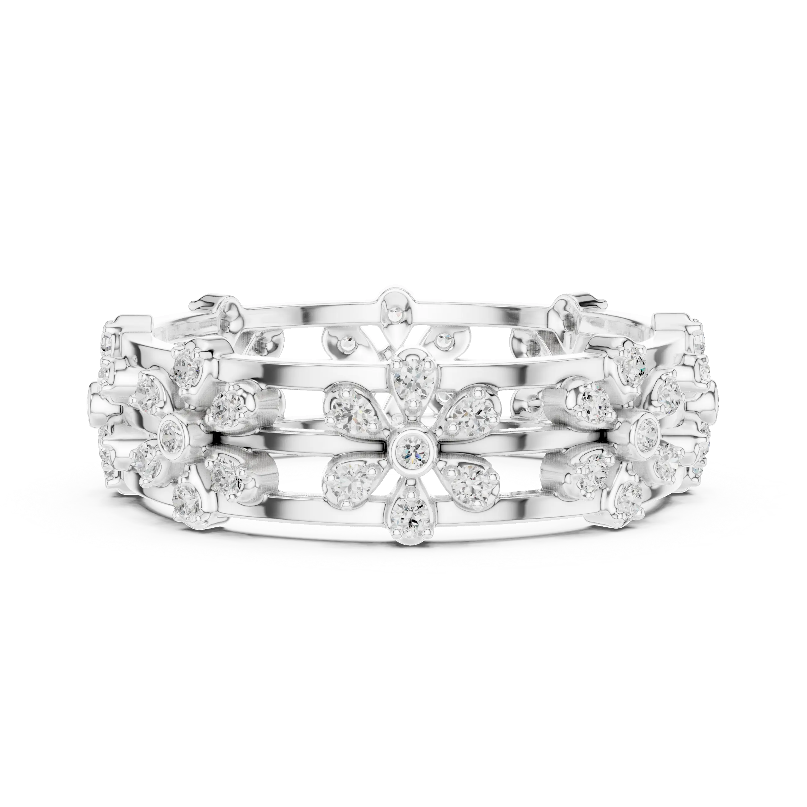 Top View: Round Diamond Bracelet with Pave Setting in 14k White Gold - Lab Grown - Driona Jewels