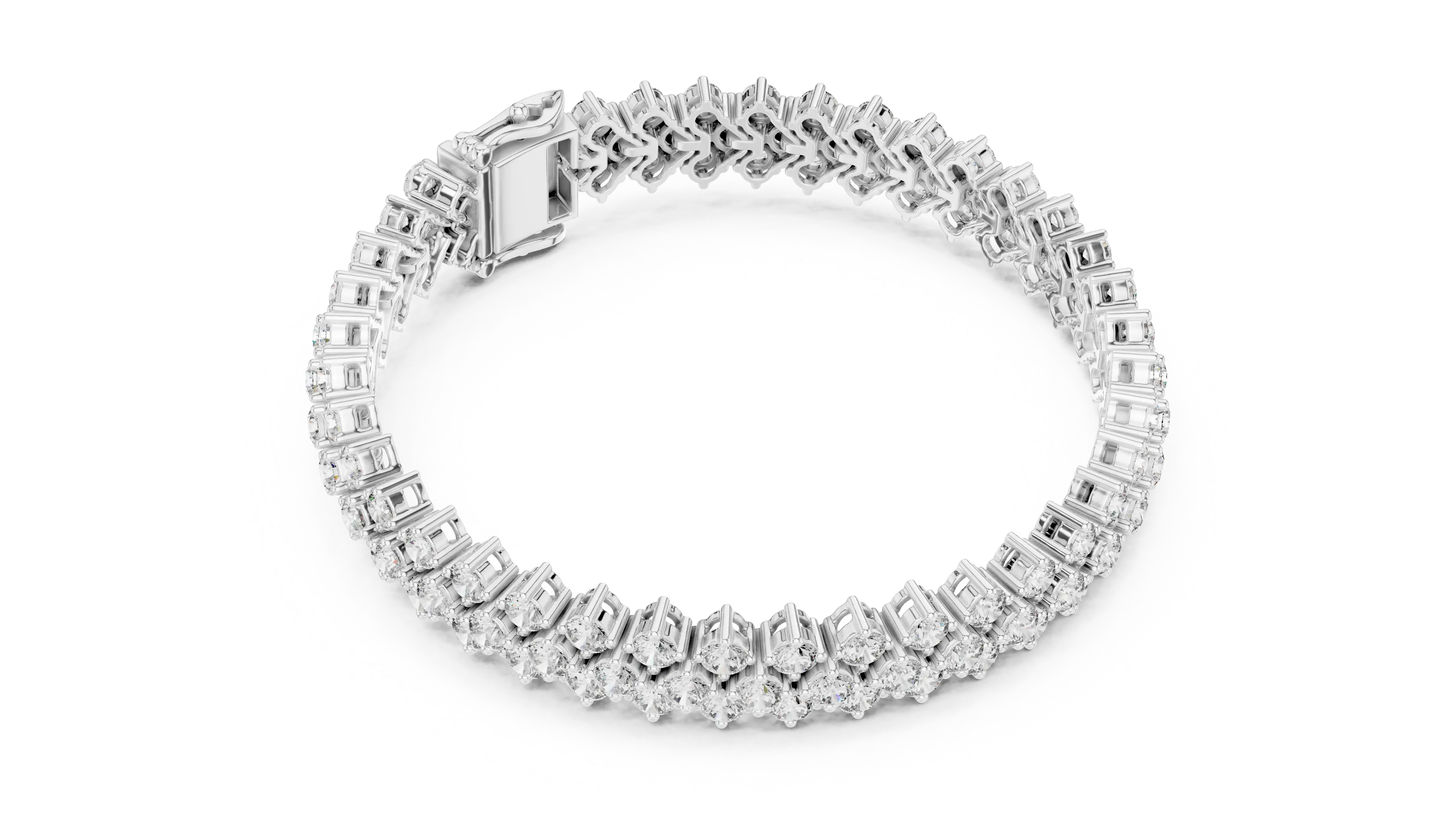 Top View: Round Diamond Bracelet with Pave Setting in 14k White Gold - Lab Grown - Driona Jewels