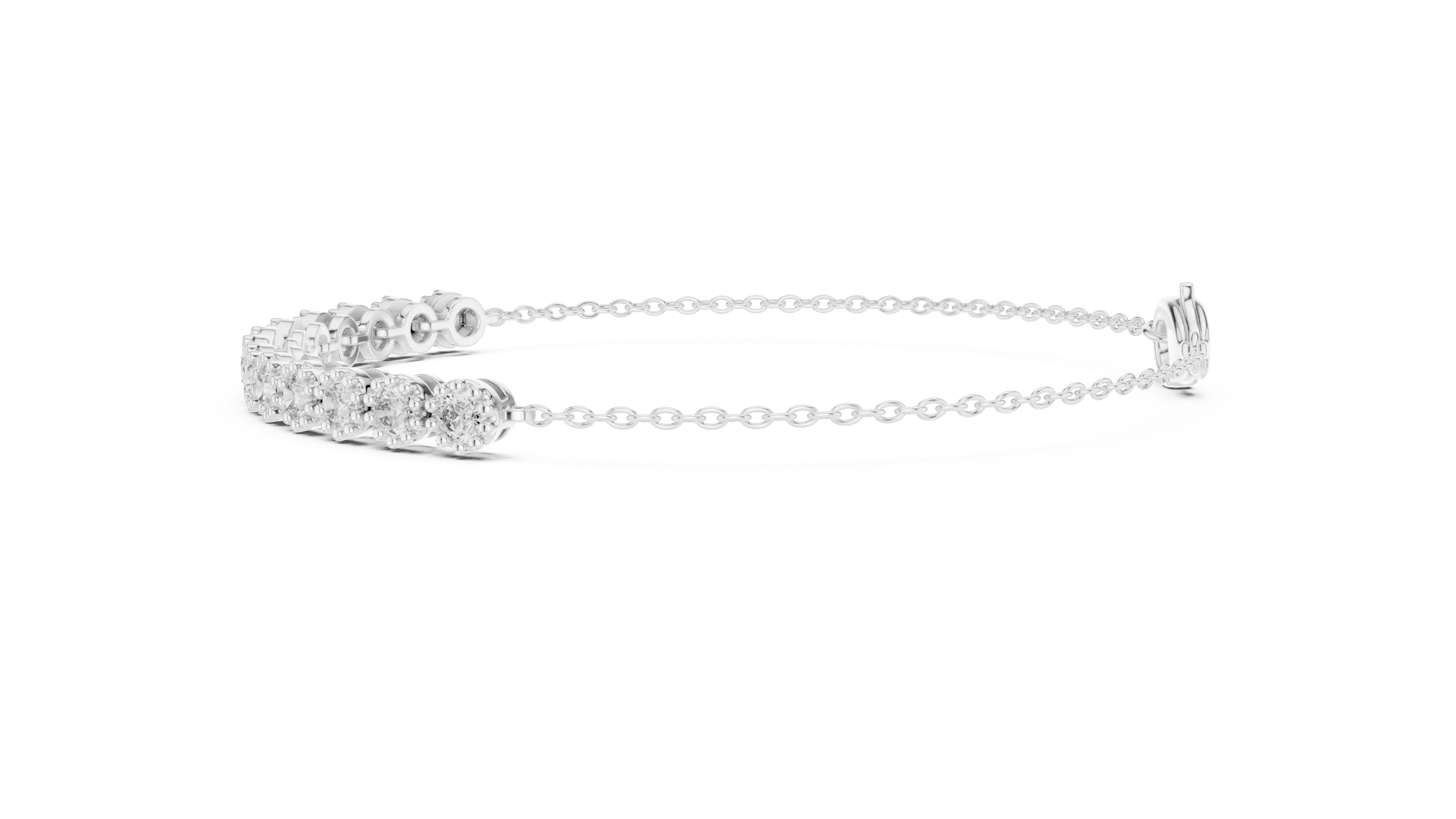 Top View: Round Diamond Bracelet with Pave Setting in 14k White Gold - Lab Grown - Driona Jewels