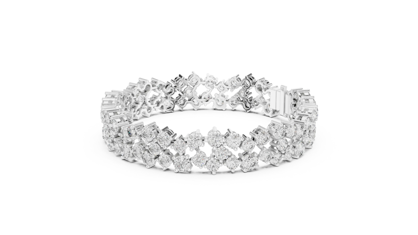 Top View: Round Diamond Bracelet with Pave Setting in 14k White Gold - Lab Grown - Driona Jewels