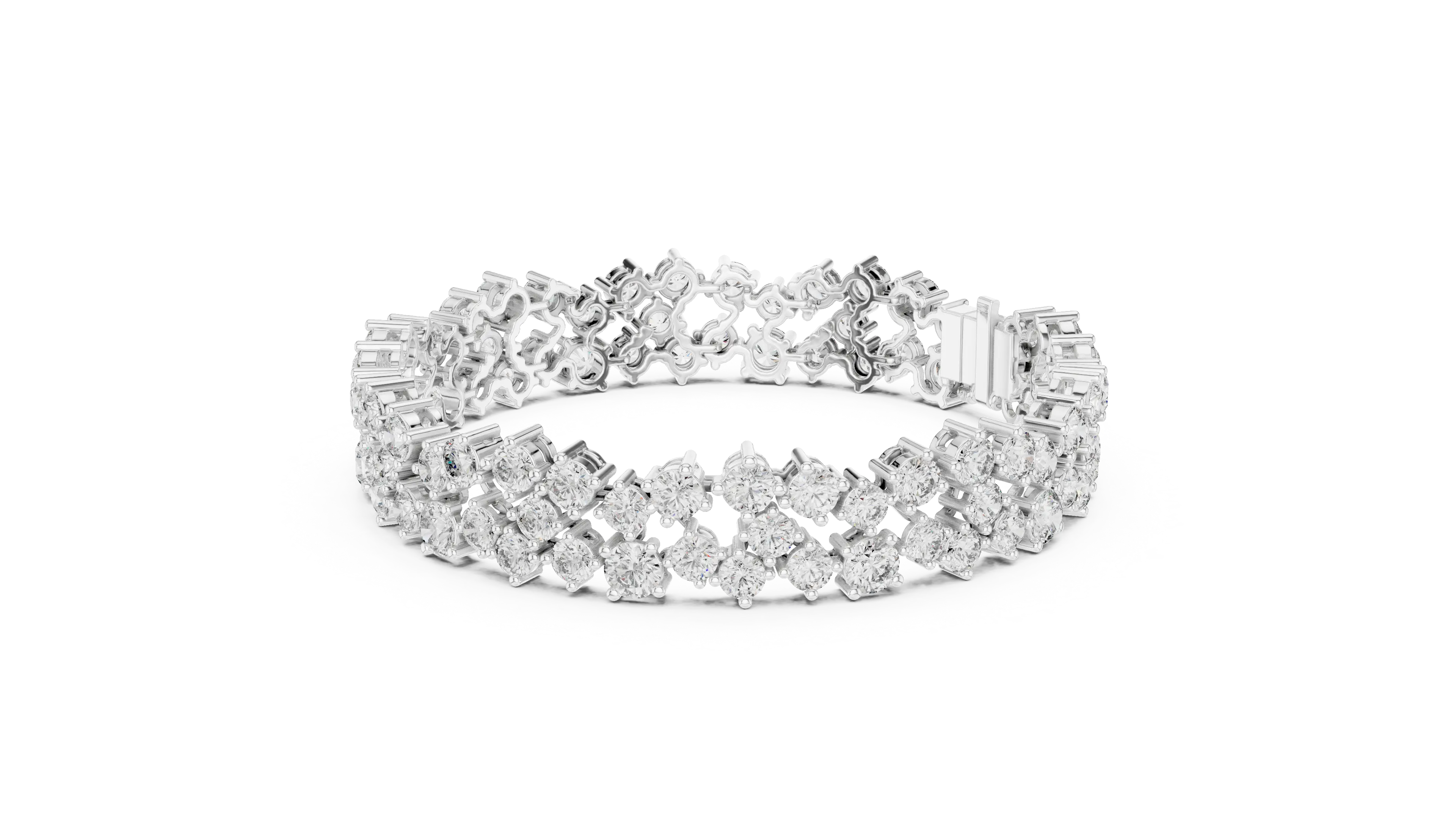 Top View: Round Diamond Bracelet with Pave Setting in 14k White Gold - Lab Grown - Driona Jewels