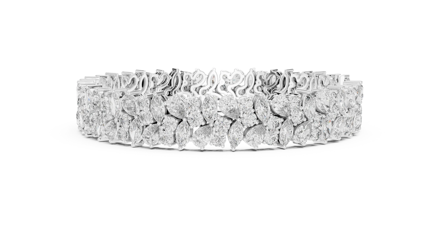 Top View: Round Diamond Bracelet with Pave Setting in 14k White Gold - Lab Grown - Driona Jewels
