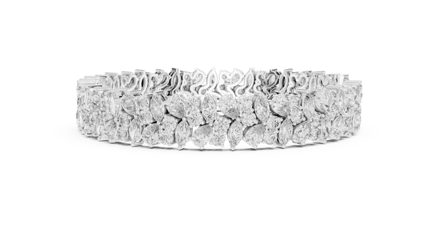 Top View: Round Diamond Bracelet with Pave Setting in 14k White Gold - Lab Grown - Driona Jewels