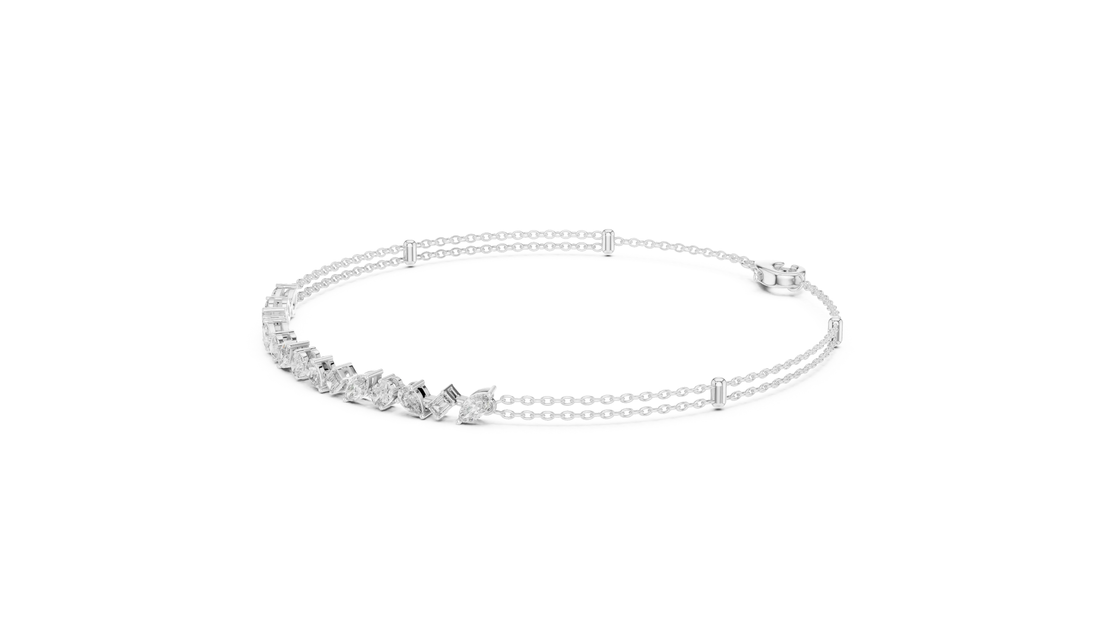Top View: Round Diamond Bracelet with Pave Setting in 14k White Gold - Lab Grown - Driona Jewels