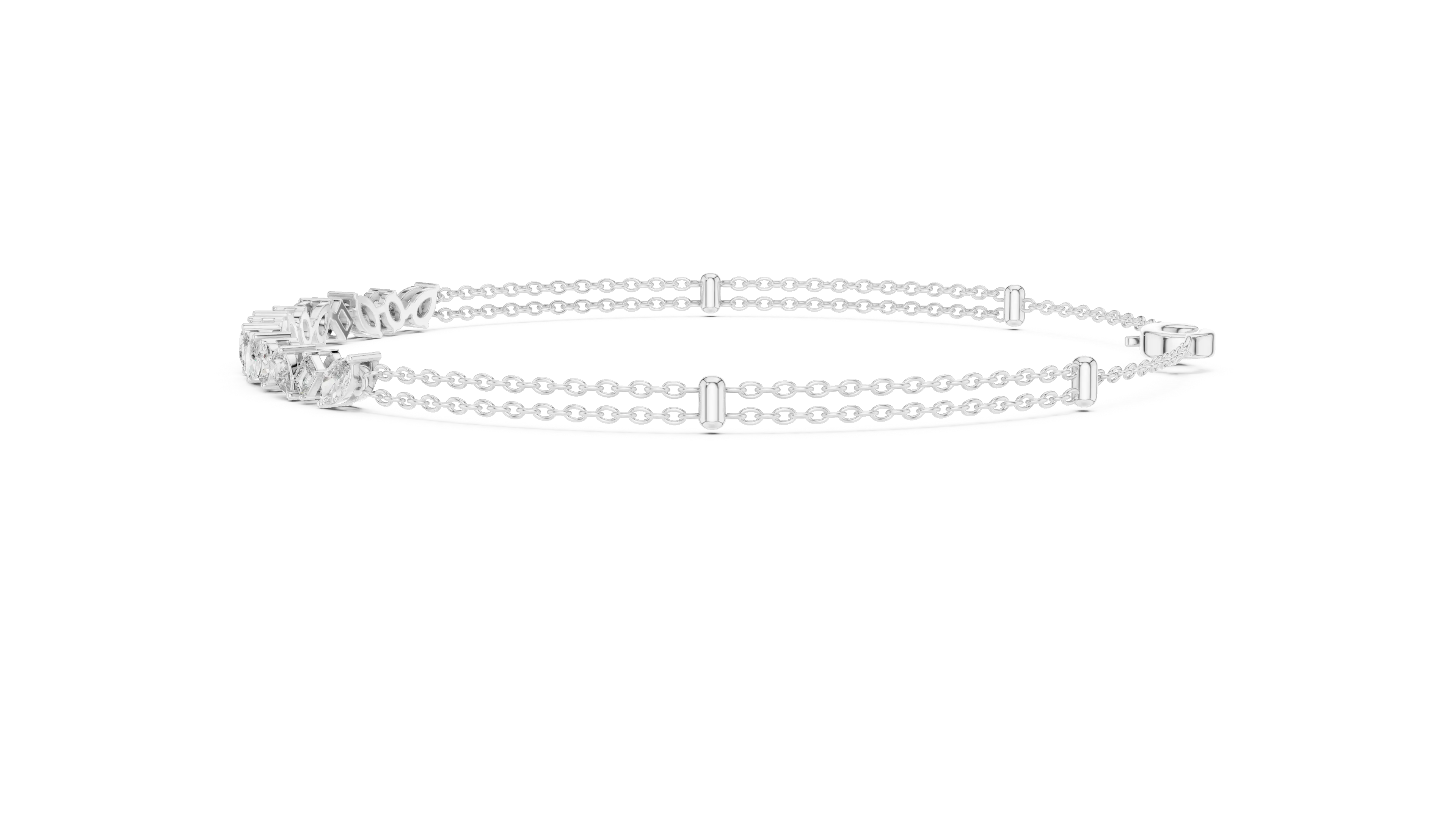 Top View: Round Diamond Bracelet with Pave Setting in 14k White Gold - Lab Grown - Driona Jewels