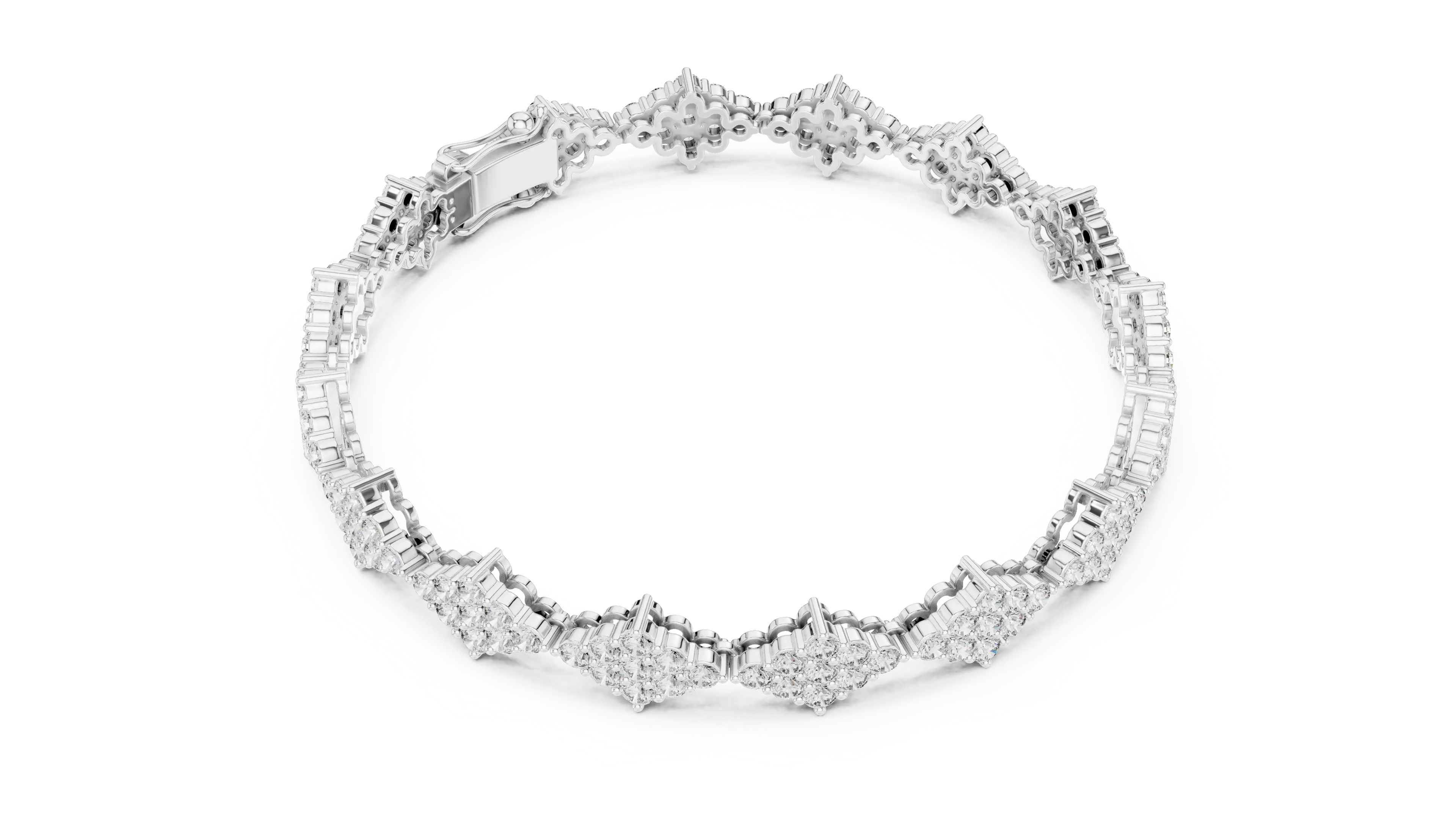Top View: Round Diamond Bracelet with Pave Setting in 14k White Gold - Lab Grown - Driona Jewels