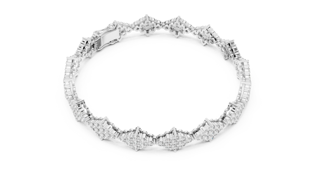 Top View: Round Diamond Bracelet with Pave Setting in 14k White Gold - Lab Grown - Driona Jewels