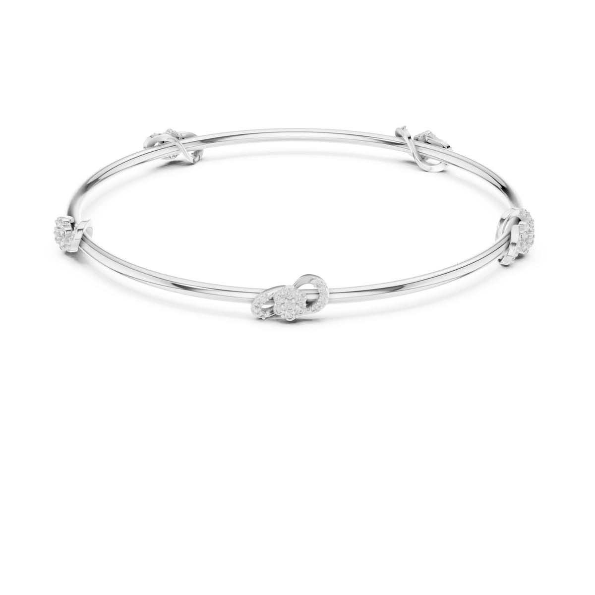 Top View: Round Diamond Bracelet with Pave Setting in 14k White Gold - Lab Grown - Driona Jewels