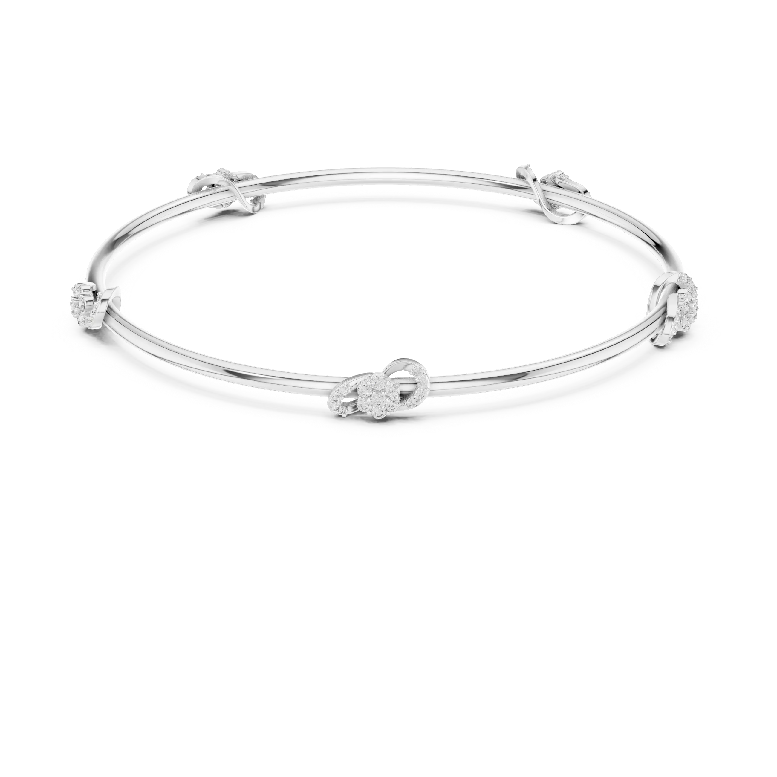 Top View: Round Diamond Bracelet with Pave Setting in 14k White Gold - Lab Grown - Driona Jewels
