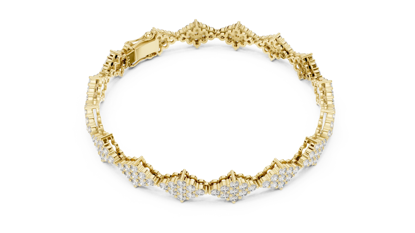 Flat Lay: Round Diamond Bracelet with Pave Setting in 14k Yellow Gold - Lab Grown - Driona Jewels