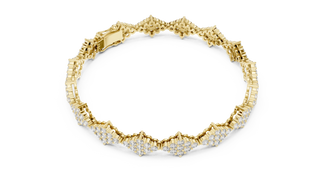 Flat Lay: Round Diamond Bracelet with Pave Setting in 14k Yellow Gold - Lab Grown - Driona Jewels