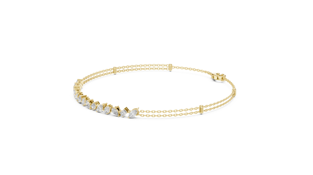 Flat Lay: Round Diamond Bracelet with Pave Setting in 14k Yellow Gold - Lab Grown - Driona Jewels
