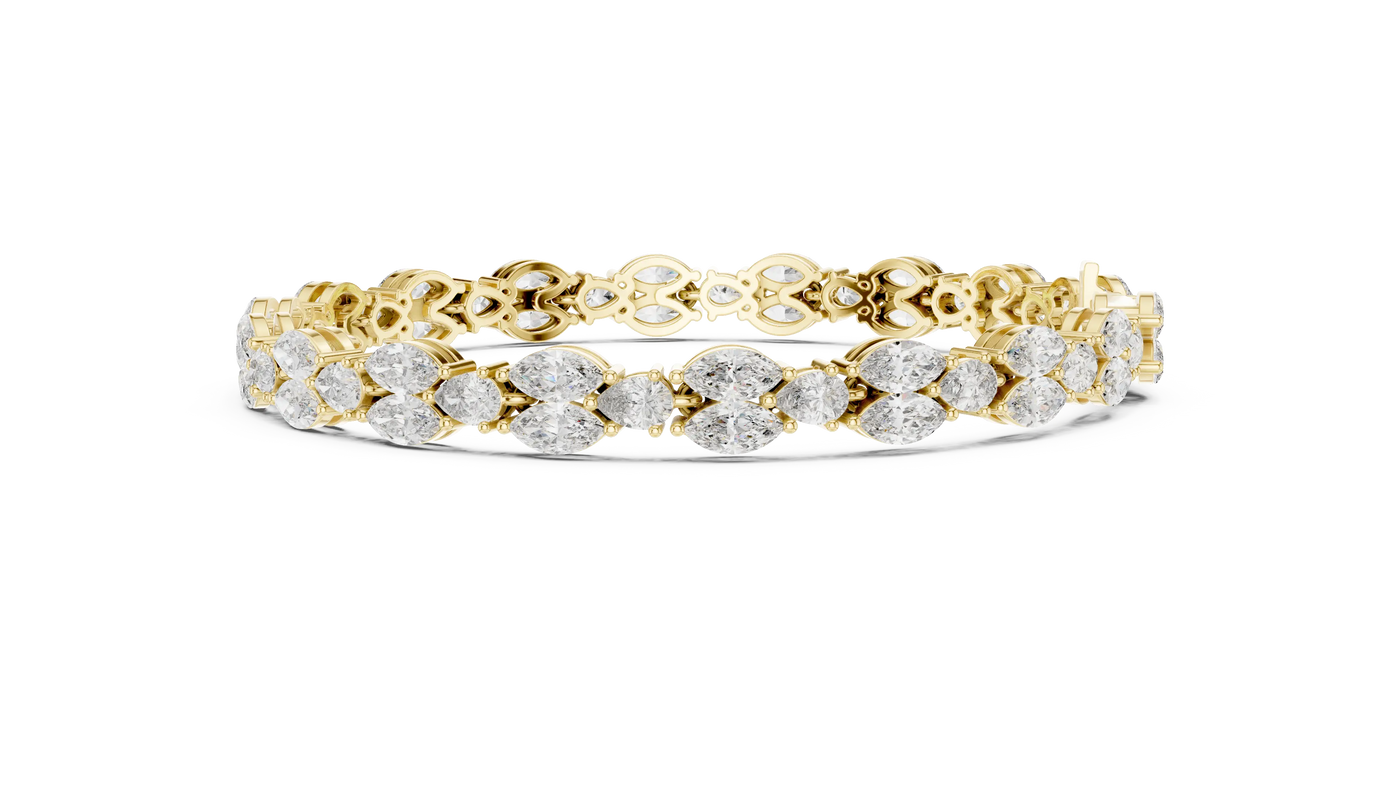 Flat Lay: Round Diamond Bracelet with Pave Setting in 14k Yellow Gold - Lab Grown - Driona Jewels