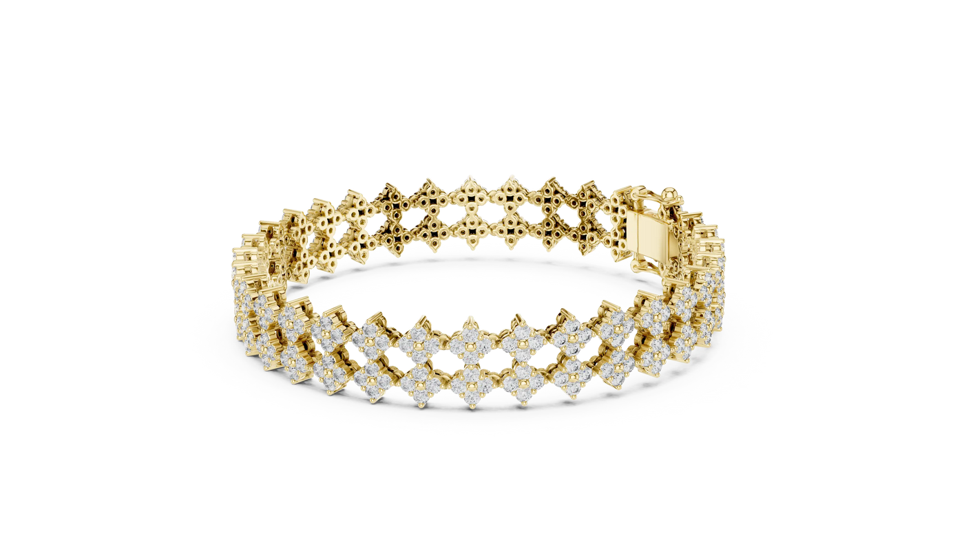 Flat Lay: Round Diamond Bracelet with Pave Setting in 14k Yellow Gold - Lab Grown - Driona Jewels