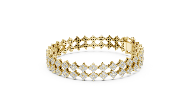 Flat Lay: Round Diamond Bracelet with Pave Setting in 14k Yellow Gold - Lab Grown - Driona Jewels