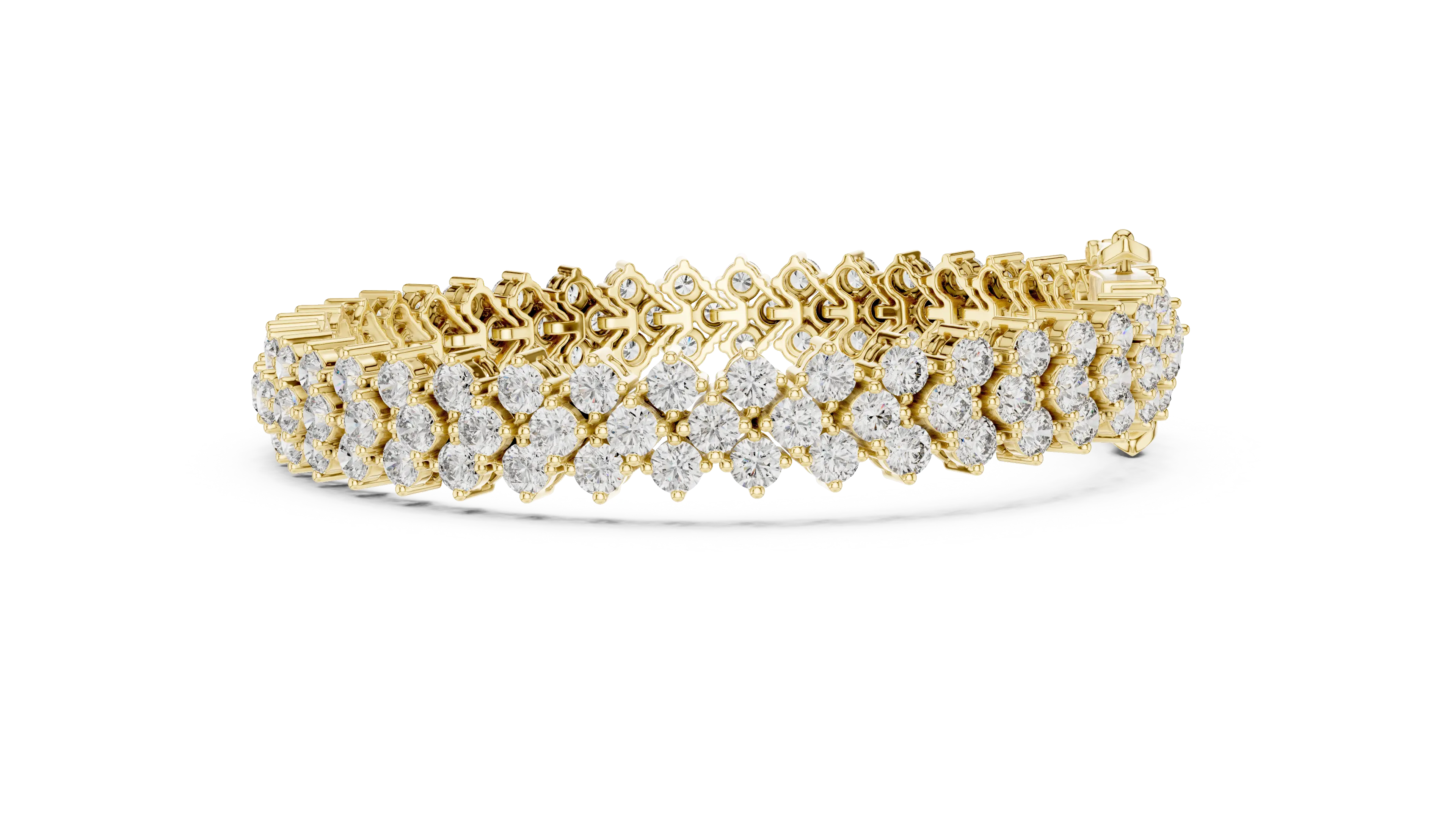 Front View: Round Diamond Bracelet with Pave Setting in 14k Yellow Gold - Lab Grown - Driona Jewels