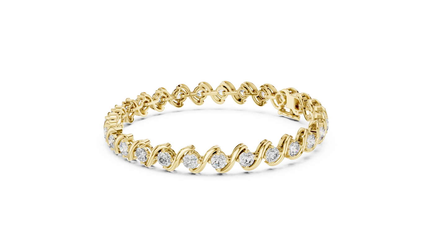 Front View: Round Diamond Bracelet with Pave Setting in 14k Yellow Gold - Lab Grown - Driona Jewels