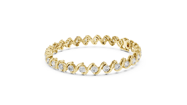 Front View: Round Diamond Bracelet with Pave Setting in 14k Yellow Gold - Lab Grown - Driona Jewels