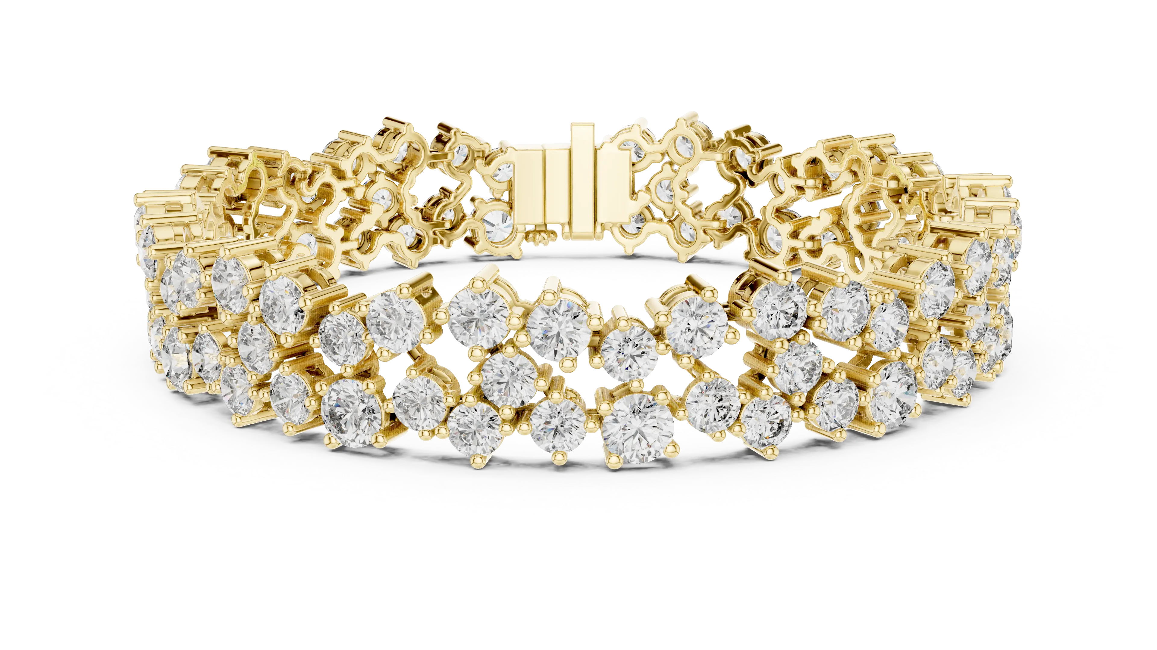 Front View: Round Diamond Bracelet with Pave Setting in 14k Yellow Gold - Lab Grown - Driona Jewels