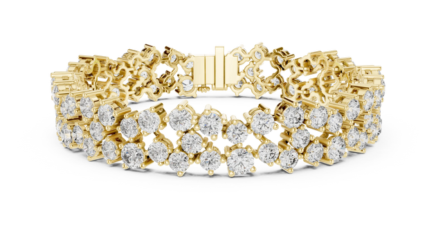 Front View: Round Diamond Bracelet with Pave Setting in 14k Yellow Gold - Lab Grown - Driona Jewels