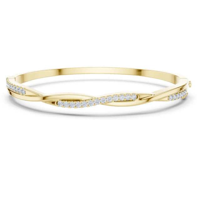 Front View: Round Diamond Bracelet with Pave Setting in 14k Yellow Gold - Lab Grown - Driona Jewels