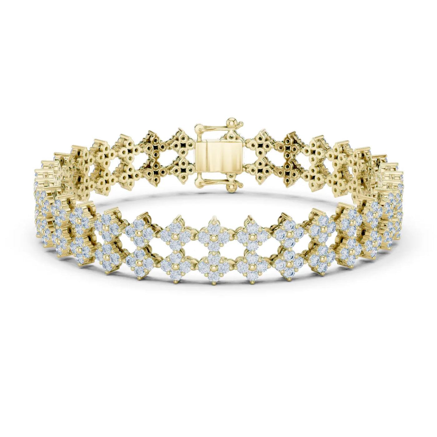 Front View: Round Diamond Bracelet with Pave Setting in 14k Yellow Gold - Lab Grown - Driona Jewels