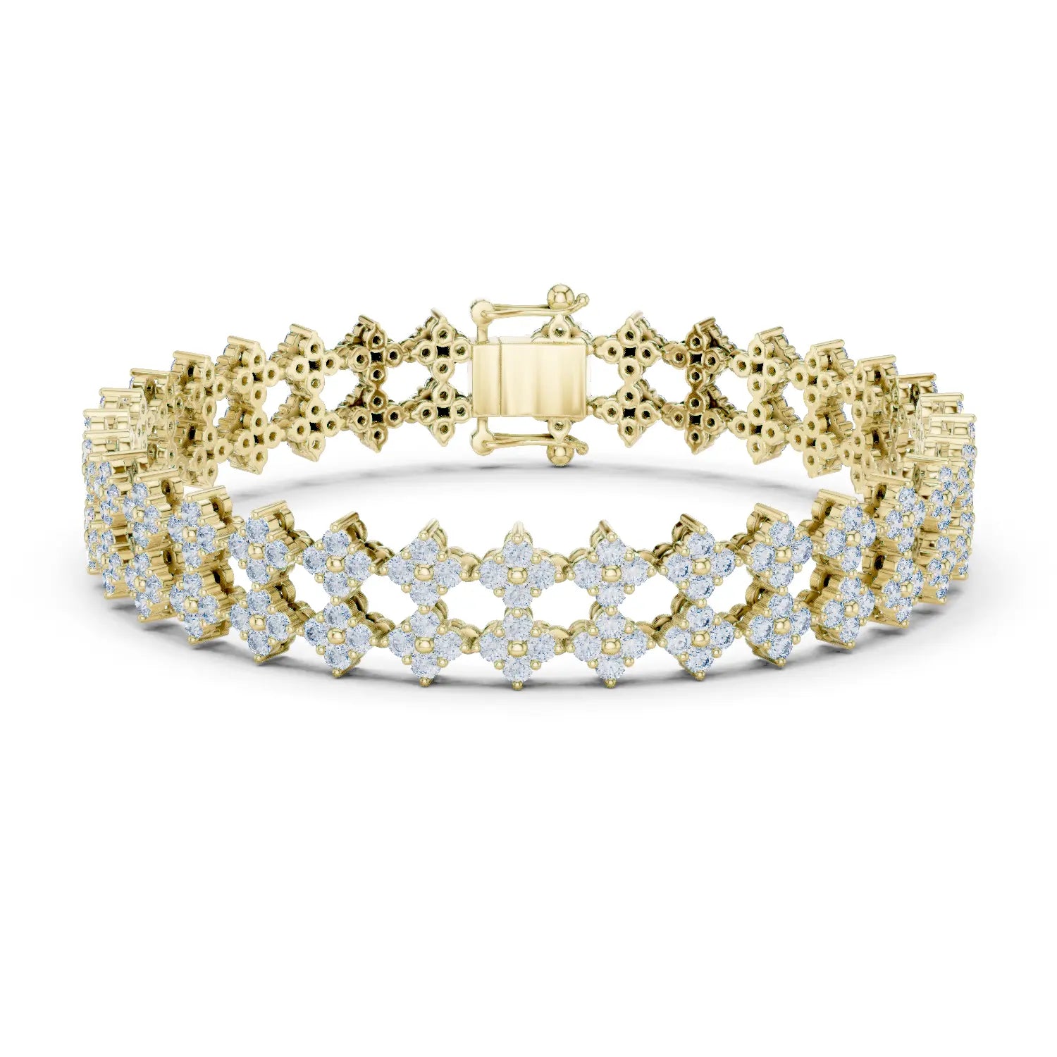 Front View: Round Diamond Bracelet with Pave Setting in 14k Yellow Gold - Lab Grown - Driona Jewels