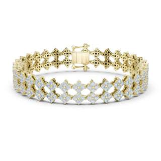 Front View: Round Diamond Bracelet with Pave Setting in 14k Yellow Gold - Lab Grown - Driona Jewels