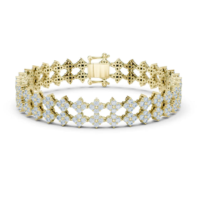 Front View: Round Diamond Bracelet with Pave Setting in 14k Yellow Gold - Lab Grown - Driona Jewels