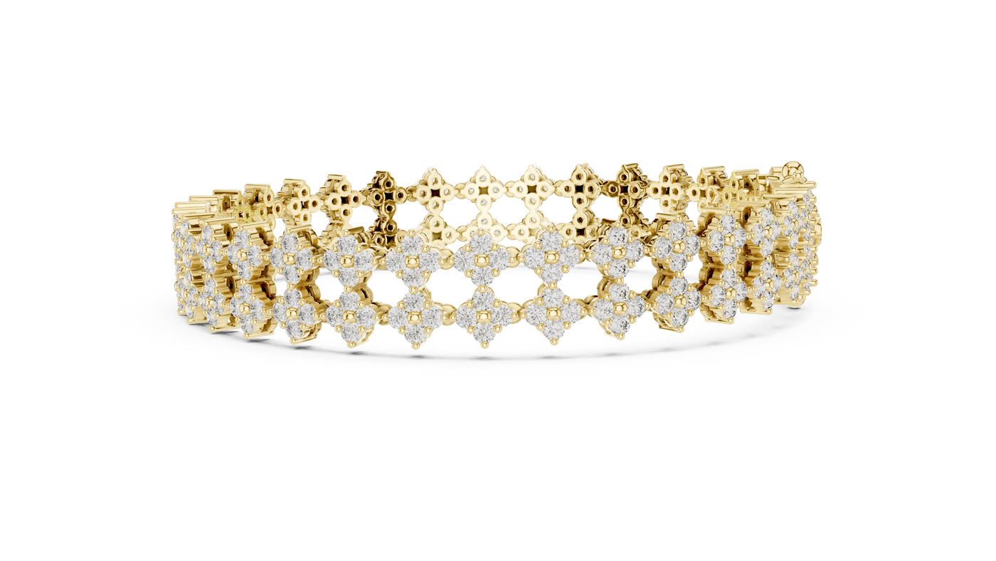 Side-Profile: Round Diamond Bracelet with Pave Setting in 14k Yellow Gold - Lab Grown - Driona Jewels