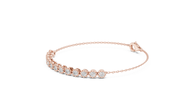 Flat Lay: Round Diamond Bracelet with Prong Setting in 14k Rose Gold - Lab Grown - Driona Jewels