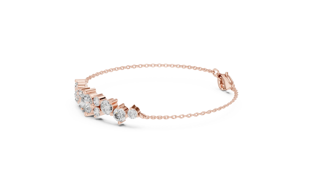 Flat Lay: Round Diamond Bracelet with Prong Setting in 14k Rose Gold - Lab Grown - Driona Jewels
